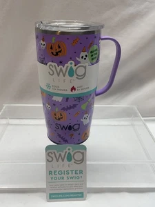 Swig Life 22 oz. Pumpkin Ghosts Glow In Dark Purple Halloween Fall Travel Mug - Picture 1 of 7