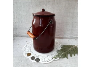 Vintage braun Emaille Milchtopf Eimer Dose alte französische Kanne Bauern Emailleware #46 - Bild 1 von 6