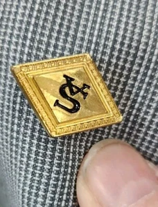 Vtg "SA" Initial Monogram Gold Tone Pin Tie Tack Detailed Edge - Picture 1 of 3