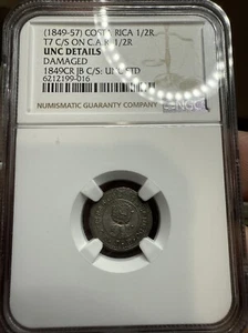 1849-57 Costa Rica 1/2 Real NGC UNC Details Rare High Grade  - Picture 1 of 3