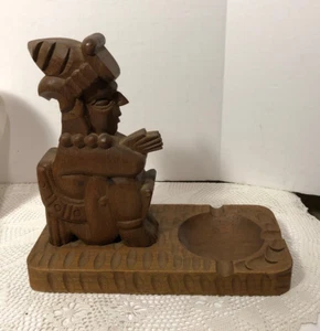 Vintage Hand Carved Wooden Mayan Aztec God TIKI Ashtray - Picture 1 of 7