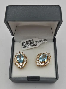 KAS Luxus Blautopas & Weißquarz Cluster Ohrringe 14 KT vergoldet - Bild 1 von 5