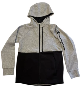 Champion Hoodie Boys Large 14/16 Grey Full Zip Pockets Colorblock Raglan Logo - Picture 1 of 12