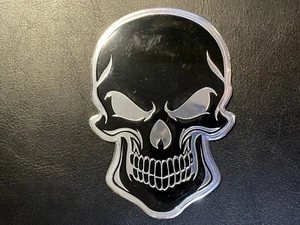 Silver Black Skull Alloy Emblem Badge Decal Sticker Single Piece - Picture 1 of 1