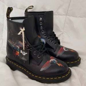 Rare DR MARTENS Rick Griffin Leather Boots (1460) Hendrix Flying Eye Tattoo NEW! - Picture 1 of 9