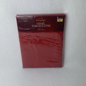 Holiday Style Vinyl Tablecloth Red 52” x 70” Rectangle Stamped Pattern - Picture 1 of 8