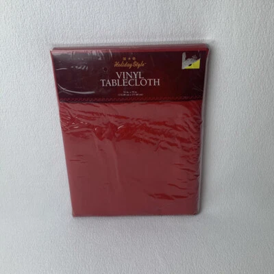 Holiday Style Vinyl Tablecloth Red 52” x 70” Rectangle Stamped Pattern - Image 1 of 4