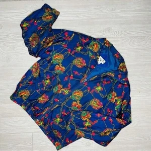 Vintage Silk Road zip up coat silk royal blue cardigan jacket size small - Picture 1 of 5
