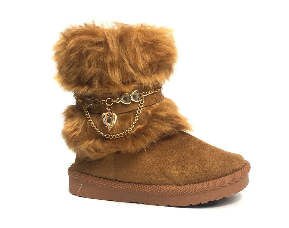 New Kids Boots Toddler Girls Rhinestone Accent Long Faux Fur Suede Snow Boot-212 - Image 1 of 1