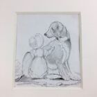 Antique 19th Century Pencil Sketch Of A Young Child & Dog 10.3cm x 9cm 