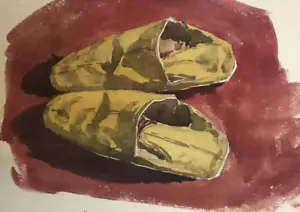 Zapatos amarillos de dibujo original vintage, bodegones - Imagen 1 de 8