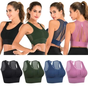 Women Padded Sports Bra Crewneck Yoga Underwear Bust Tops Running Vest Bras - Picture 1 of 23