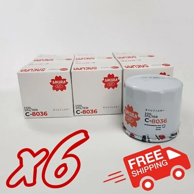 6x Pack of Sakura C-8036 Oil Filters - Equivalent of Ryco Z445 & Z436 - image 1 of 2