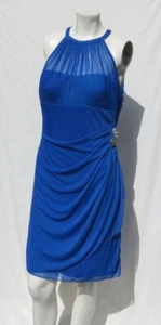DAVID’S BRIDAL US sz M 10 Horizon Blue Mesh Knit Dress High Neck Side Cascade - Picture 1 of 10