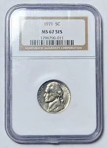 1971 P Nickel Jefferson NGC MS-67 5FS - Picture 1 of 2