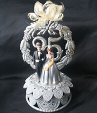 Vintage WEDDING CAKE TOPPER 25th Totally Silver Anniversary