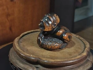 Antique Netsuke of a Blind Stone-lifter with a broken teeth - Picture 1 of 7