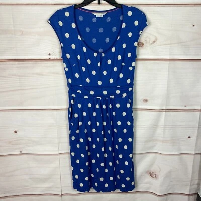 Boden Dress Womens US 6 Blue Polka Dot Shift Cap Sleeve Pockets Cotton Modal - Image 1 of 4