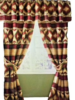 JUEGO DE CORTINAS CROSCILL NAVAJO CHENILLA VERDE CAMELLO SUROESTE (4P) LAZOS Foto 1 de 4