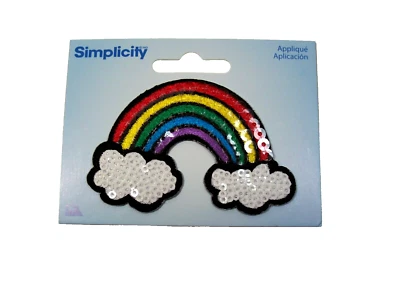 Rainbow Clouds Embroidered Iron on Patch 1 Applique Simplicity Sequins B10 - Image 1 of 4