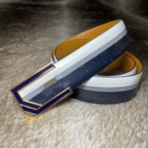 Cintura Rossini da uomo 38/95 nero grigio pelle bianca oro blu navy fibbia - Foto 1 di 11