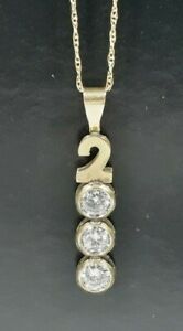 Y2K 10K Gold Year 2000 Necklace w/ Cubic Zirconia Pendant with Box, GIFT