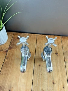 VINTAGE WELSH BATH HOT & COLD KITCHEN SINK BASIN CROSS HANDLE TAPS ANTIQUE STYLE - Picture 1 of 11