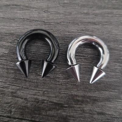 Black + Silver Spike Cone Horseshoe Septum Stretching piercing pincher gauge big - Image 1 of 4