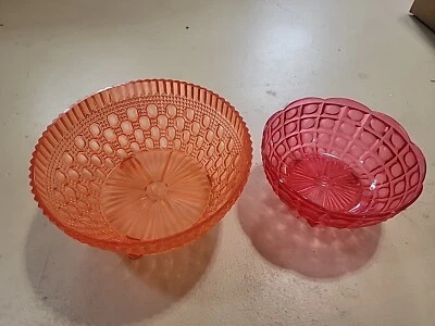 Retro Regaline Bowl Plastic Orange And Pink Footed 60's Vintage Fruit Bowl - Image 1 of 4