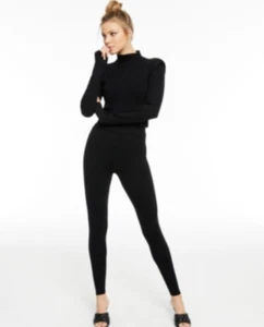 New! Culpos x INC Mock Neck Shoulder Pad Detail Crop Black Sweater Size XS - Picture 1 of 6
