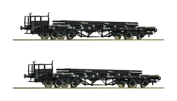 Roco HO 76195 - Set: 2 Pieces Stake Cars, Loaded with Rails, ÖBB, NEW, Rare - Image 1 of 1