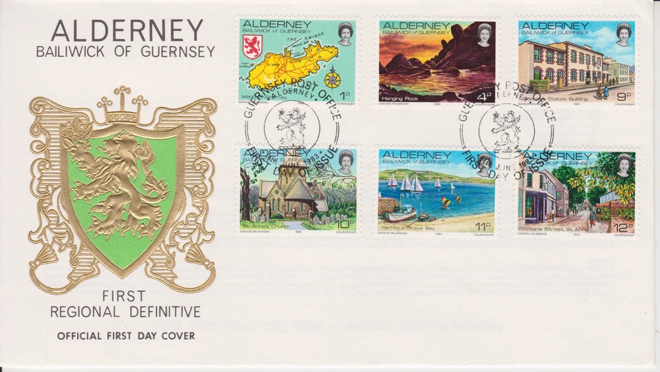Alderney First Day Cover FDC 1983 FIRST REGIONAL DEFINITIVE COVER 1p-12p - Image 1 of 1