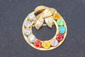 Brooch Vintage 40s Van Lou Round Faceted Stones 12 kt GF Louis Fleishmann - Picture 1 of 10