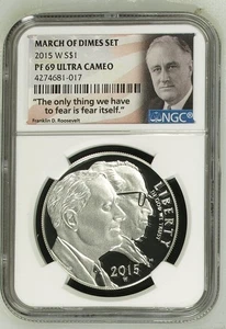 2015 W March of Dimes Proof Silver Dollar NGC PF69 Ultra Cameo - Picture 1 of 3