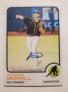 Jackson Merrill 2022 Topps Heritage Minor #ROA-JMI Real One Auto On Card RC - Bild 1 von 2