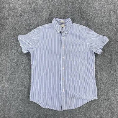 J.Crew Shirt Mens Medium Blue White Seersucker Short Sleeve Button Down Pocket - Image 1 of 4