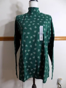 Croft & Barrow Women's Mock Turtleneck Green w/Christmas Trees XL *NEW* - Picture 1 of 5