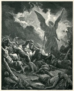 Christian Art ANGEL DESTROYS THE ASSYRIANS 1890 antique engraving - Picture 1 of 4