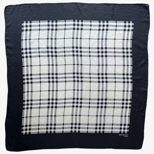 Vintage 90s Burberry Black Nova Check Print Silk Scarf, Shawl Plaid Tartan - Picture 1 of 5
