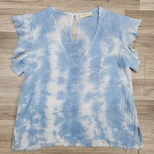 Stark X Womens Shirt XS Blue Tie Dye 100% Cotton Raw Hem Frayed - Picture 1 of 11