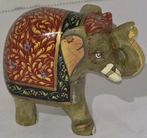 Vintage handbemalte Speckstein Elefant Figur, Rüssel hoch, Boho Indien - Bild 1 von 6