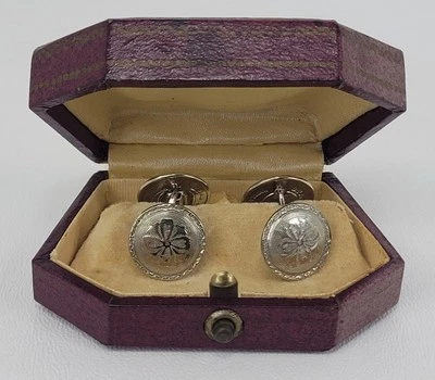 Gemelos trébol vintage BELAIS 14K oro blanco frente 4 hojas en caja - 5,47 g Foto 1 de 4