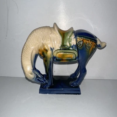 Vintage Tang Dynasty War Horse Figurine With Glossy Blue Glaze - Image 1 of 4