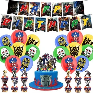 Transformers Feliz Cumpleaños Decoración Banner Globos Pastel Topper Suministros AU - Imagen 1 de 7