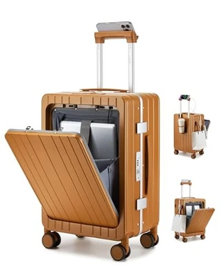  Equipaje de mano de 20 pulgadas con marco de aluminio delantero - 20 pulgadas amarillo marrón Foto 1 de 4