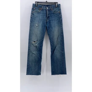 LEVI'S Men's Blue Denim Distressed 501 Original Fit Straight-Leg Jeans SZ 28X32 - Picture 1 of 11