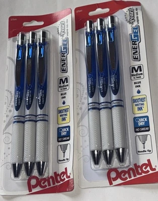 Lot of 6 Pentel EnerGel Pearl Liquid Gel Pens 0.7mm Medium Needle Tip Blue Ink
