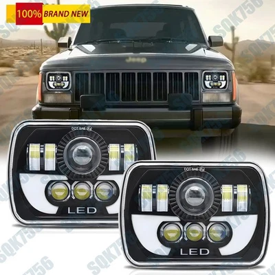 Pair 7x6" Rectangle LED Hi-Lo Headlights Projector Bulbs for Jeep Cherokee XJ YJ - Image 1 of 4