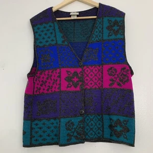Vintage 90s Classic Elements Womens Large Floral Cottage Core Wool Sweater Vest - Picture 1 of 4