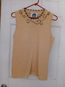 Storybook Knits Tan - Scoop Neck Sweater Brown Vine Sleeveless Pullover S/M - Picture 1 of 4